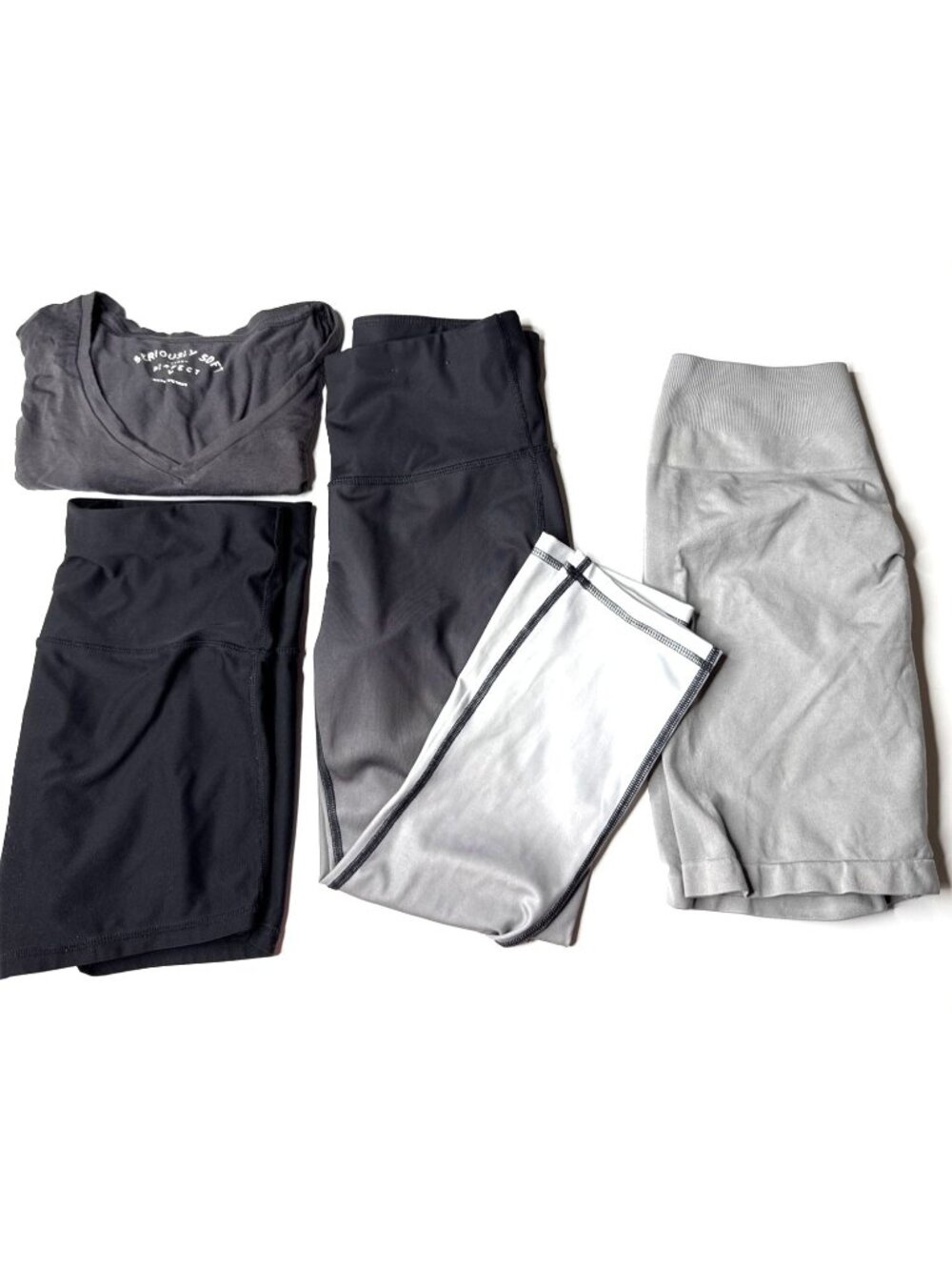 Gradient Gray Ombre Leggings & Silver Gray Shorts Set Womens Activewear Size S S